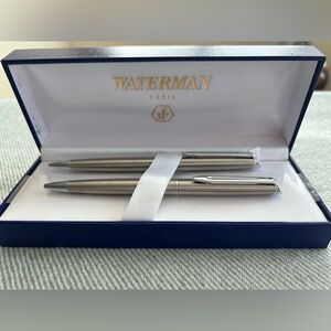 Vintage Waterman Hemisphere Paris Pen & Mechanical Pencil Set Brushed Chrome